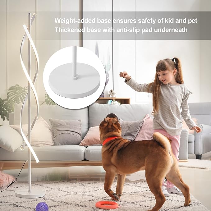 LED Floor Lamps for Living Room,Spiral Modern Floor Lamps with Remote Control 60 Inch Dimmable White Floor Lamp 48W Standing Lamp with Timer 3 Color Temperature Corner Floor Lamp for Bedroom