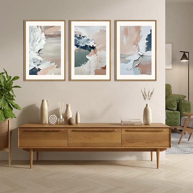 HPNIUB Large Modern Abstract Framed Canvas Wall Art Set, Minimalist Splash Ink Blue Pink Pastel Watercolor Wall Decor,Illustration Neutral Art Painting for Living Room,Dining Room,Office -16"x24"x3