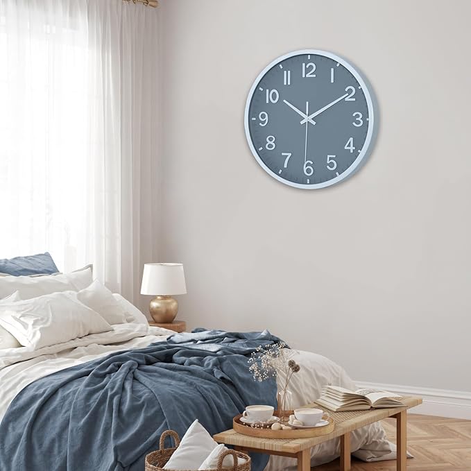 Wall Clocks Battery Operated 12 inch Modern Wall Clock,Silent Non Ticking Wall Clock for Living Room Bedroom Kitchen Office Classroom Decor (Gray White)