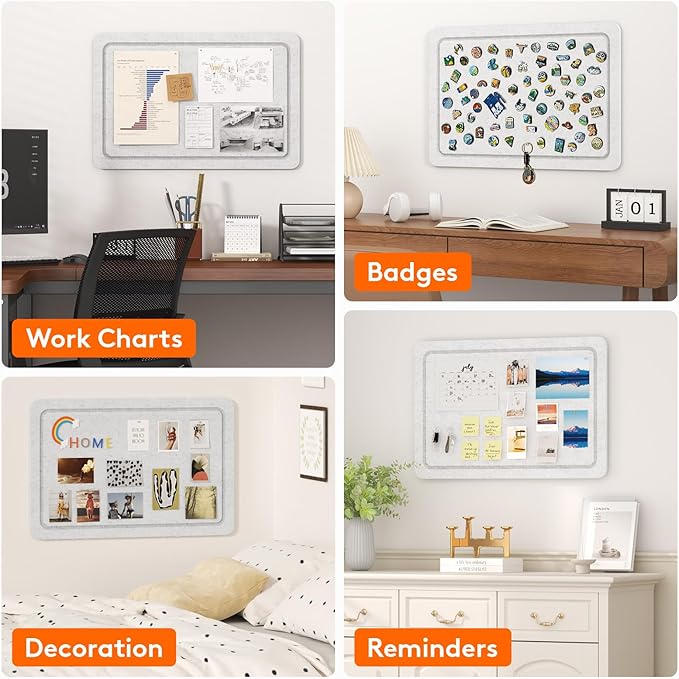 Lifewit Cork Board Alternative, 22.4"x 14.8" Bulletin Board with Self-Adhesive, Foldable Decorative Felt Pin Board Vision Board Message Board with 20 Pushpins for Office Wall Decor, Room Decor, Gray