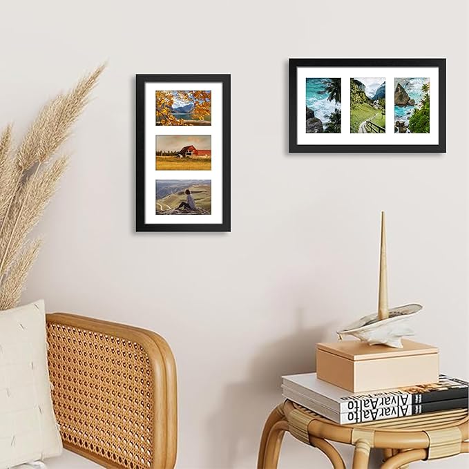 8x14 Collage Picture Frame, 4x6 Picture Frame Collage Frame Display 3 Pcs 4x6 Photos with Mat, or 8x14 Without Mat for Wall Decor - Horizontal or Vertical Wall Mounting, Black (2 Pack)
