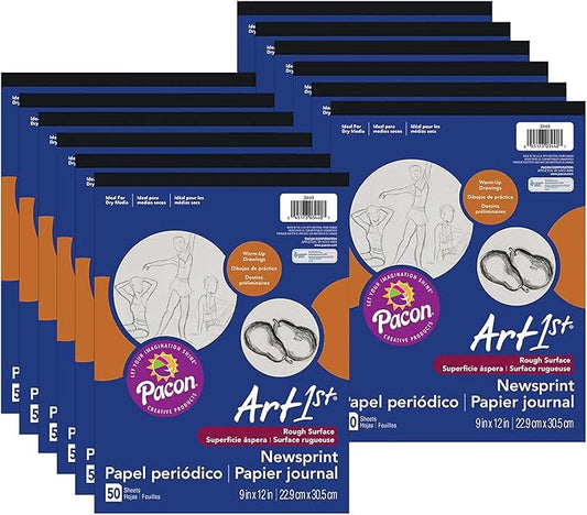 UCreate® Newsprint Pad, White, 9" x 12", 50 Sheets, Pack of 12