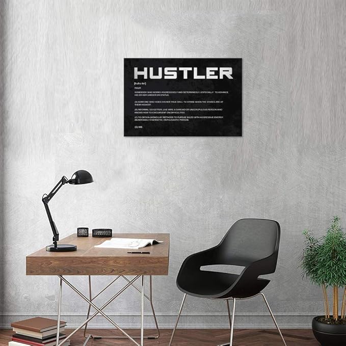 Inspirational Posters Motivational Canvas Wall Art Inspiring Hustler Noun Entrepreneur Quotes Pictures Painting Prints Artwork Decor for Home Office Framed Ready to Hang (24”Hx36”W)