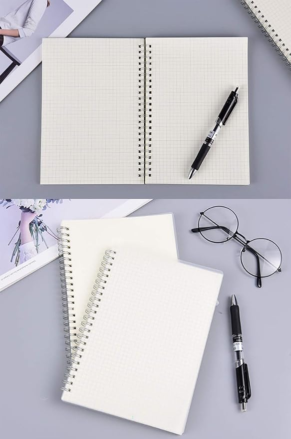 Yansanido Spiral Notebook, 3 Pcs A5 Thick Plastic Translucent Frosting Hardcover Graph Paper 80 Sheets -160 Pages Journals for Study and Notes (A5 5.7" x 8.3"- Grid 3pcs)