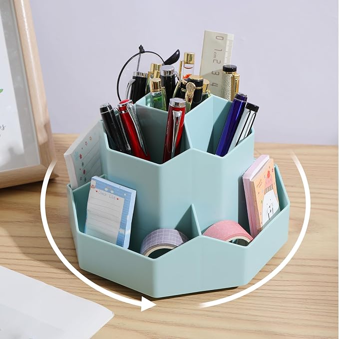 INSTOME Desktop Organizer with Pencil Holders, Office Accessories Caddy, School Supplies Organizer for Pen, Colored Pencil, Art Brushes, 9 Compartments (Blue)