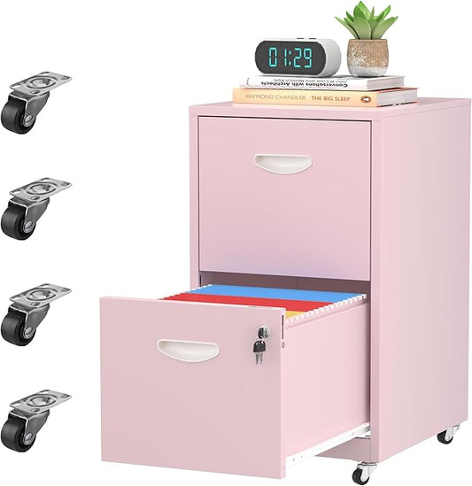 2 Drawer Rolling File Cabinet with Lock,Filing Cabinets for Home Office,Two Drawer File Cabinet, Mobile Under Desk File Cabinets,Printer Stand with Wheels Fit Letter/A4,Assembly Required