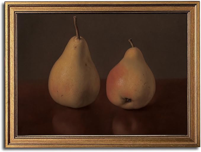 Gold Framed Wall Art Vintage Canvas Wall Art Pear Fruits Shelf Decor for Kitchen Artwork Prints Picture for Living Room Bedroom Farmhouse Bathroom Office Decor, 16x24