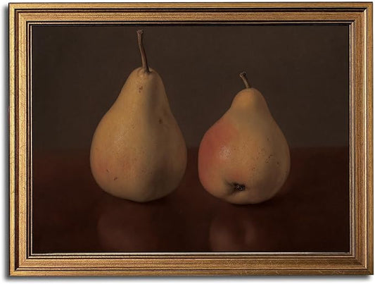 Gold Framed Wall Art Vintage Canvas Wall Art Pear Fruits Shelf Decor for Kitchen Artwork Prints Picture for Living Room Bedroom Farmhouse Bathroom Office Decor, 12x16