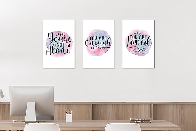 3 Piece Mental Health Canvas Wall Art, Anxiety Therapy Motivational Poster Canvas Print Pictures for Wall, Psychologist Counselor Inspirational Posters Framed Artwork for Classroom 12"x18" x 3 Pcs