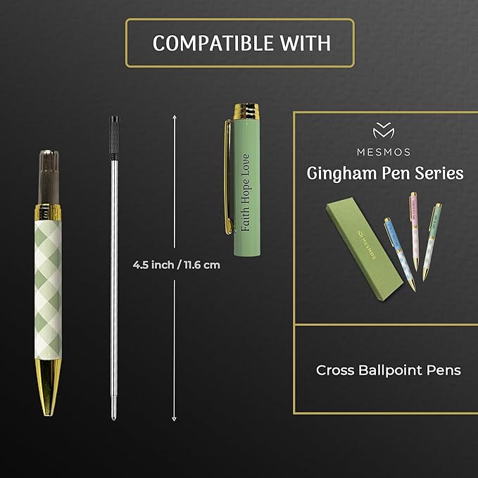 MESMOS 6 Pack Cross Compatible Pen Refills Ballpoint Black Ink, 1mm Medium Point, German-Made Ink and Swiss-Made Nib, Pen Replacement Refills, 4.5 inch (116mm) (Black Ink)