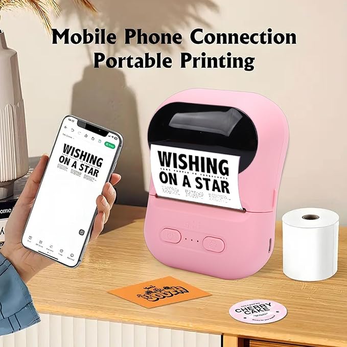 VBESTLIFE Mini Portable Thermal Printer Print Pod, Inkless Bluetooth Label Maker Machine for DIY Crafts, Journaling, Office & Home Use (Pink)