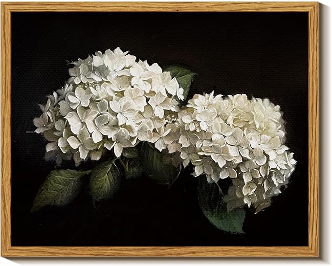 InSimSea Framed Canvas Prints Art Vintage Decor, Flower Moody Hydrangea Still Life Painting Room Decor Aesthetic, Farmhouse Art, Botanical Floral Wall Pictures for Bedroom Kitchen Shelf, 8x10inch