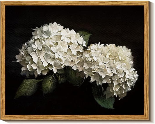 InSimSea Framed Canvas Prints Art Vintage Decor, Flower Moody Hydrangea Still Life Painting Room Decor Aesthetic, Farmhouse Art, Botanical Floral Wall Pictures for Bedroom Kitchen Shelf, 8x10inch