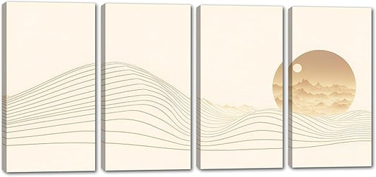 32 x 16 TOTAL - Landsape of lines Wall Art Canvas Geometric Print modern minimalis, office art - 4 Panel Split