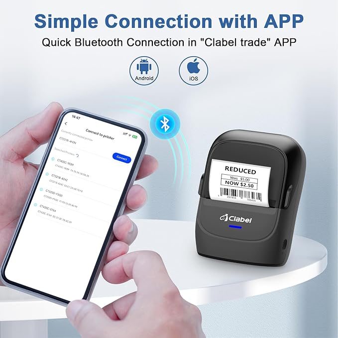 CLABEL Label Maker Machine with Tape 221B Inkless Label Printer Handheld Barcode Printer Compatible with Phone & PC for Retail School Office Organization Label Makers with APP Gray