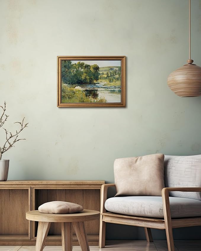 Gold Framed Wall Art Vintage River Canvas Wall Art Nature Landscape Antique River Artwork Prints Picture for Living Room Bedroom Farmhouse Bathroom Office Decor, 12x16
