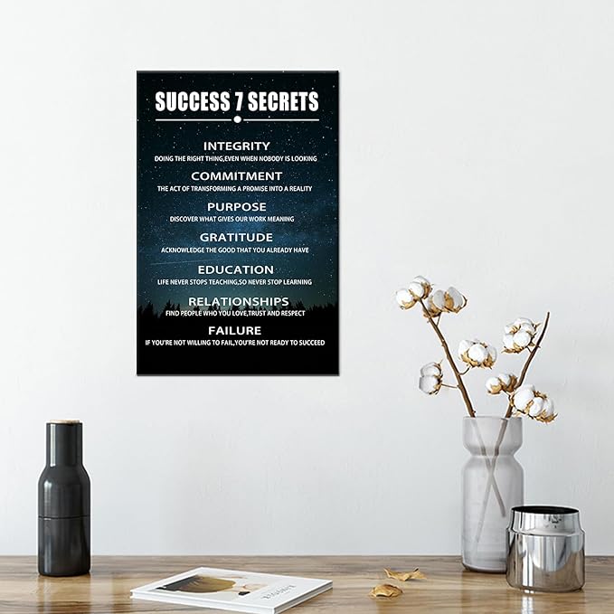 Motivational Poster for Office Decor Inspirational Canvas Wall Art Success 7 Secrets Canvas Poster Prints Artwork for Bedroom Home Decor Painting Stretched and Framed Ready to Hang [12''Wx18''H]