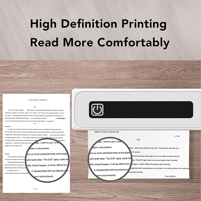 Inkless Portable Printer for Travel, Thermal Printer with 1 Rolls of Thermal Paper Kit Supports 2.24 inch, 3.15 inch, 4.41 inch, A4, 8.5 inch x 11 inch Letter Size for Office, Car