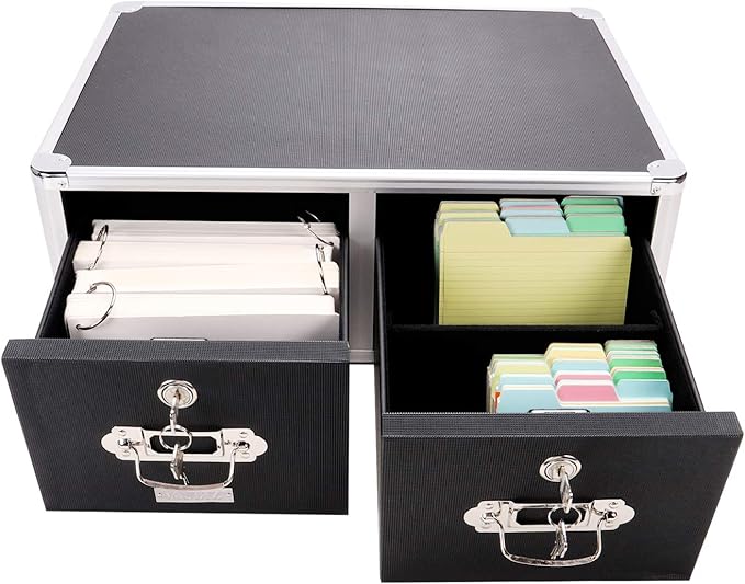 Vaultz Locking 5 x 8 Index Card Cabinet, Double Drawer, Black (VZ01397)