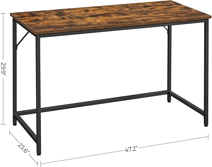 VASAGLE Computer Desk, Office Work Desk, 47.2 x 23.6 x 29.9 Inches, for Study, Bedroom, Home Office, Living Room, Rustic Brown and Ink Black ULWD039B01