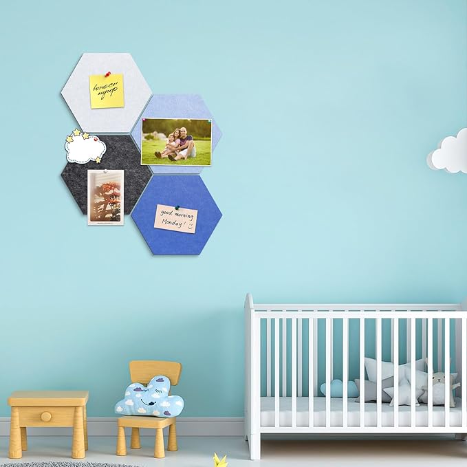 4 Pack Hexagon Felt Bulletin Board Tiles - 11.8" Large Thick Pin Board for Walls with 30 Push Pins, DIY Boards for Office Home School Decor, Aesthetic Hex Cork Board Alternative