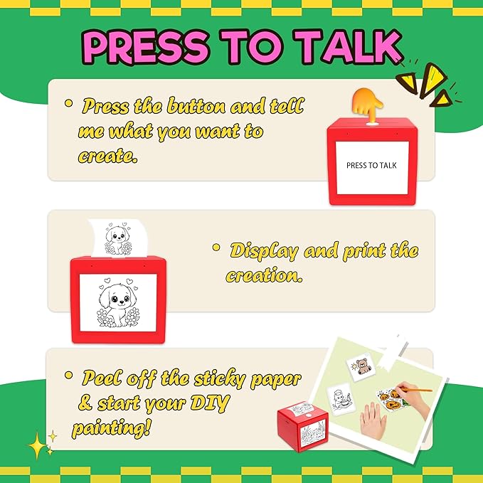 [2026.4 Feature upgrade] Smart AI Voice Sticker Printer, Kids Toys Spark Imagination Intellectual Development, Mini Thermal Label Printer With Display, Inkless Portable Sticker Maker, 4 Rolls Paper