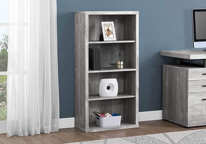 Monarch Specialties Bookcase - Sturdy Etagere with 3 Adjustable Book Shelves - 48”H (Grey)