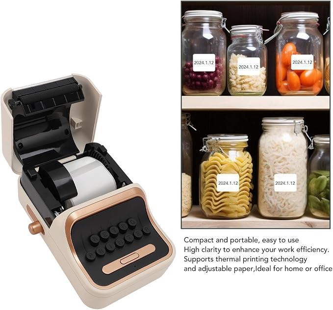 Label Printer Portable Label Printer Desktop Thermal Label Printer for 30 to 52mm Vintage Style Labels for Office, Home, Work