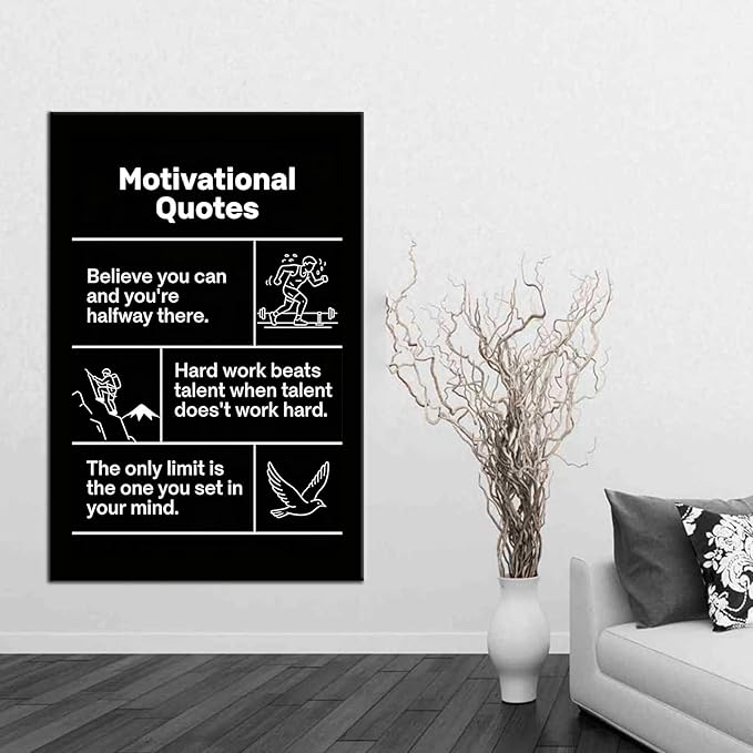 Large Motivational Canvas Wall Art Believe Hard Work Limit Quotes Framed Inspirational Pictures for Gym Workout Room Decor Entrepreneur Artwork for Conference Room 36x24 Inch
