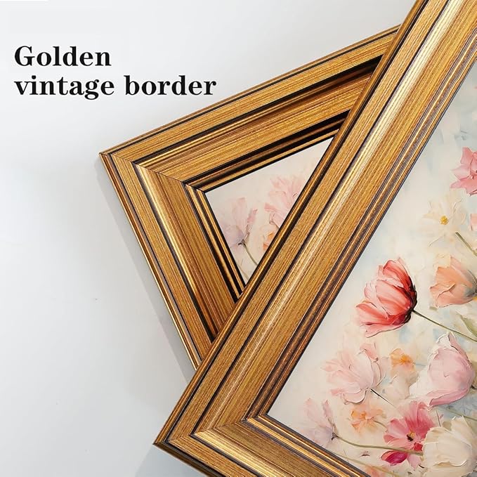 Gold Framed Wall Art Vintage Flower Canvas Wall Art Floral Nature Spring Colorful Flower Artwork Prints Picture for Living Room Bedroom Farmhouse Bathroom Office Decor, 12x16