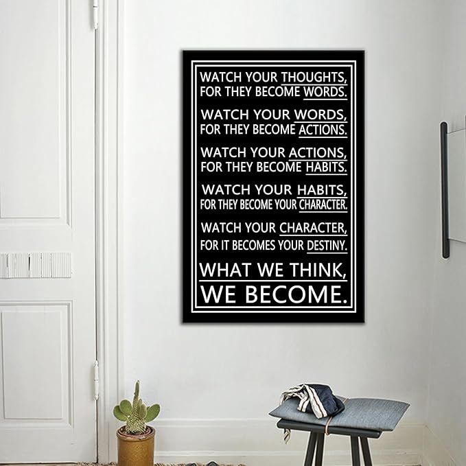 DINGFUN Motivational Posters Office Decor Inspirational Wall Art Watch Your Thoughts Positive Quotes Picture Painting for Men Artwork for Company Workplace Living Room Ready to Hang [24" W X 36" H]