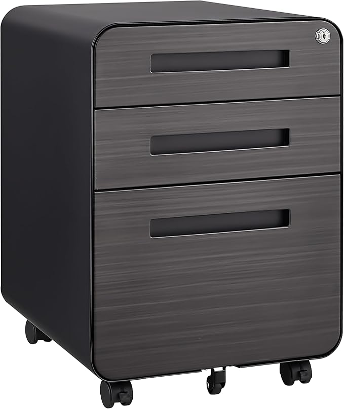3 Drawer Mobile File Cabinet with Lock, Under Desk Storage Filing Cabinet for Home Office, Small Rolling File Cabinet for Legal, Letter and A4 Files (Black3)