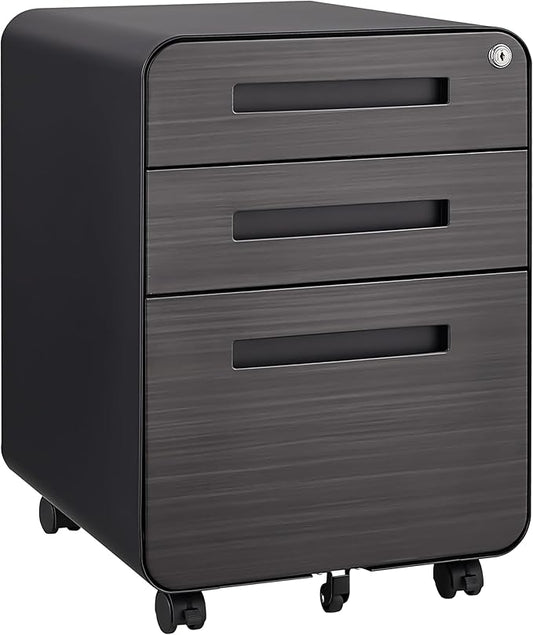 3 Drawer Mobile File Cabinet with Lock, Under Desk Storage Filing Cabinet for Home Office, Small Rolling File Cabinet for Legal, Letter and A4 Files (Black3)