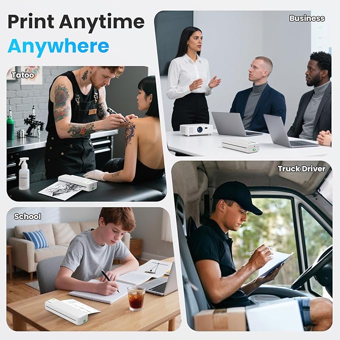 Portable Printer for Travel, Inkless Wireless Thermal Printer Compatible with iOS, Android, Laptop, Bluetooth Printers Supports 8.5"x11" US Letter for Office,Car,Home (White)