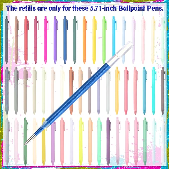 50 Pcs 1mm Retractable Ballpoint Pen Refills Bulk 4.92 Inch Replacement Ballpoint Ink Pen Refills Smooth Writing for Click Ball Point Pens School Office Supplies (Colored,Glitter)