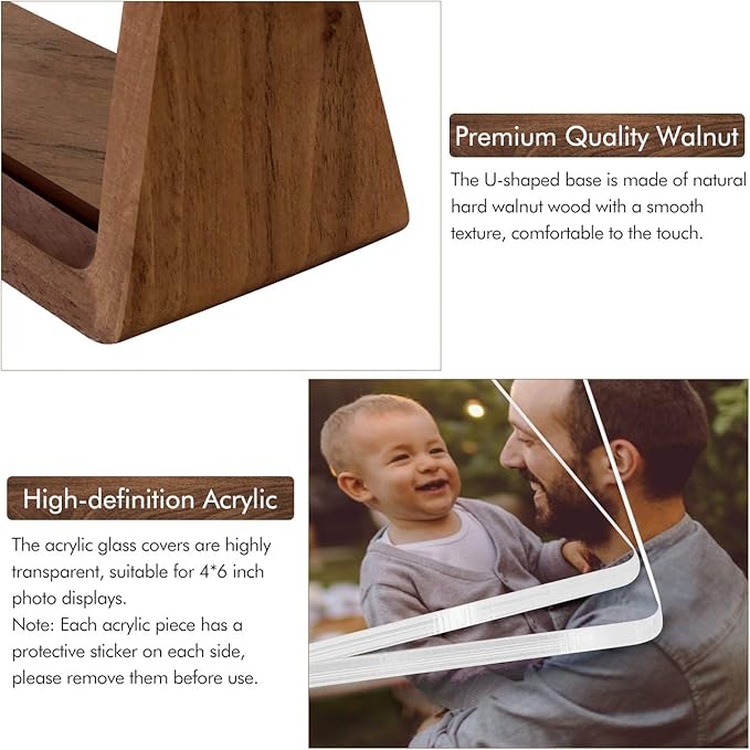 Mixoo 4x6 Picture Frame 2 Pack - Rustic Wood Picture Frames with Walnut Wooden Base and High Definition Break Free Acrylic Frame Covers for Desk Tabletop Display (4x6 inch, Vertical + Vertical)
