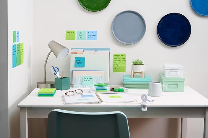 Post-it 100% Recycled Paper Super Sticky Notes, 3 in. x 3 in., 5 Pads, 70 Sheets per Pad, Oasis Collection, School Supplies and Office Products