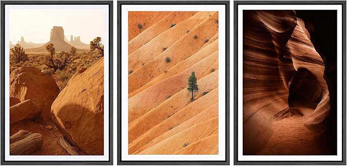 SIGNFORD Framed Wall Art Print Set Southwest Desert Landscape Canyon and Mesa Digital Art Modern Art Contemporary for Living Room, Bedroom, Office - 16"x24"x3 Black