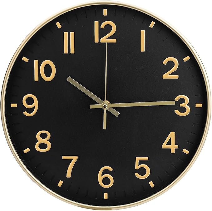 Wall Clock 12 Inch Black Modern Simple Quartz Decorative Clock Non-Ticking Silent Battery Operated Round Wall Clocks Trendy and Practical Best Gift for Living Room Bedroom Kitchen Office