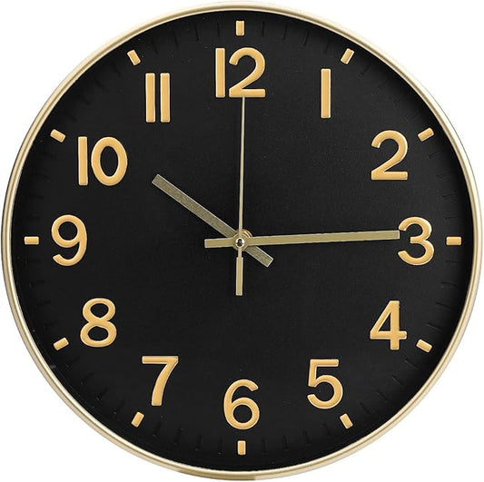 Wall Clock 12 Inch Black Modern Simple Quartz Decorative Clock Non-Ticking Silent Battery Operated Round Wall Clocks Trendy and Practical Best Gift for Living Room Bedroom Kitchen Office