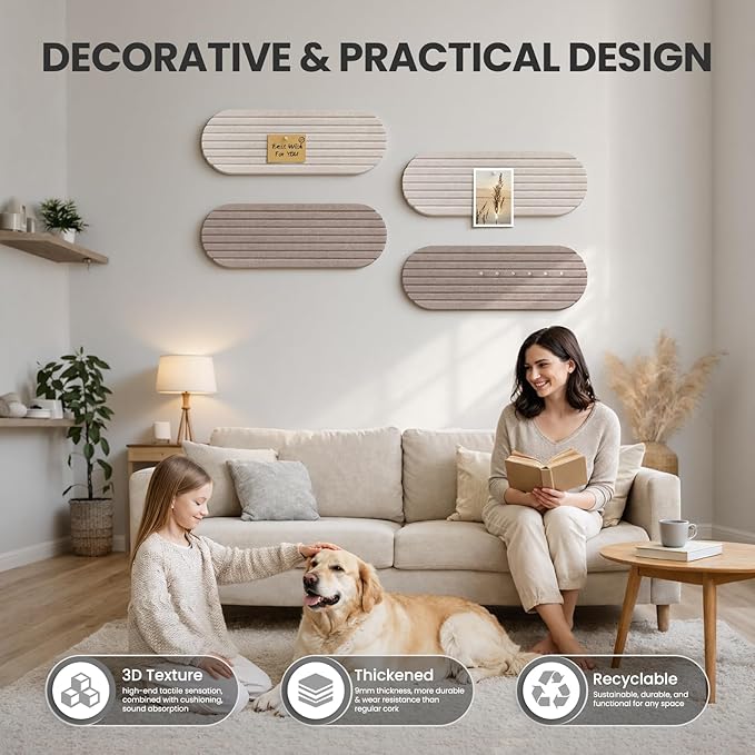 Bulletin Board, 24'' X 8'' Cork Board Alternative, 4 Pack Felt Bar Strips Board with Pushpins, Foldable Felt Notice Vision Board Photo Display Board for Office Home School Wall
