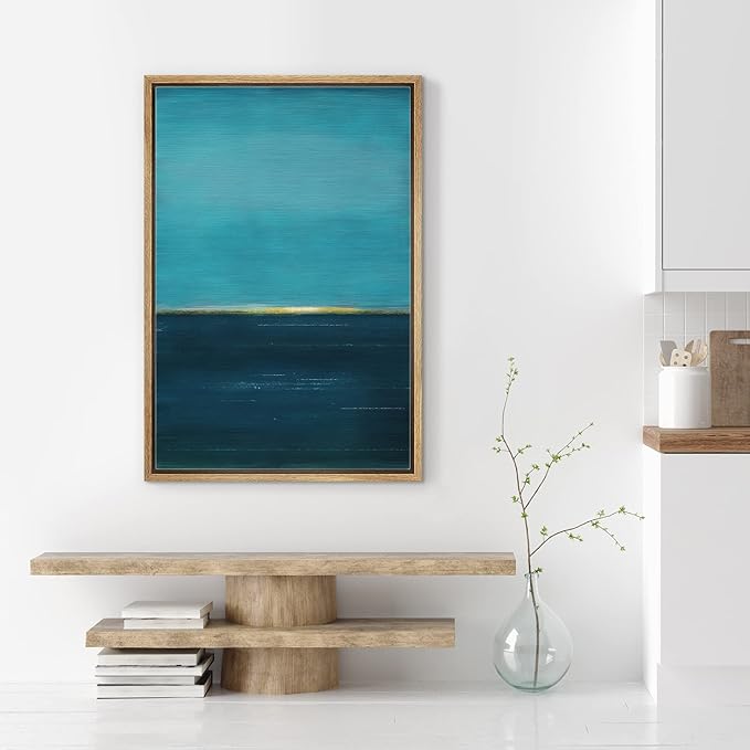 SIGNWIN Framed Canvas Print Wall Art Yellow Horizon on Edge of The Sea Abstract Wilderness Illustrations Modern Art Modern Scenic Relax/Calm Ultra for Living Room, Bedroom, Office - 24"x36" Natural