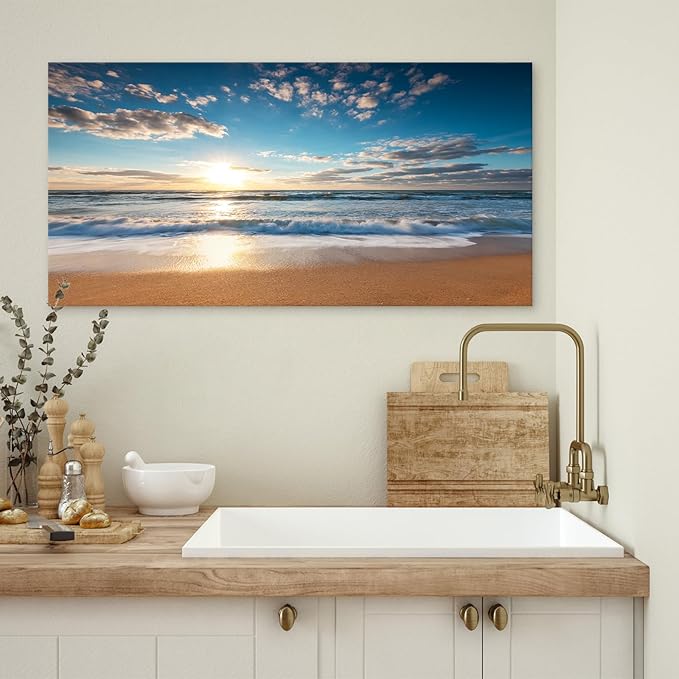 YYYYHPP YP1998 Beach Pictures Wall Art Beach Sunrise Over The Tropical Sea Pictures Print on Canvas Beach Wall Decor Beach Paintings for Home Decor Stretched and Framed Easy to Hang