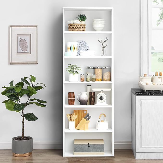 oneinmil Bookcase and Bookshelf, Floor Standing 6-Tier High Bookshelf, Display Storage Rack, Home Decorative Furniture, Suitable for Home Offices, Living Rooms, and Bedrooms,White