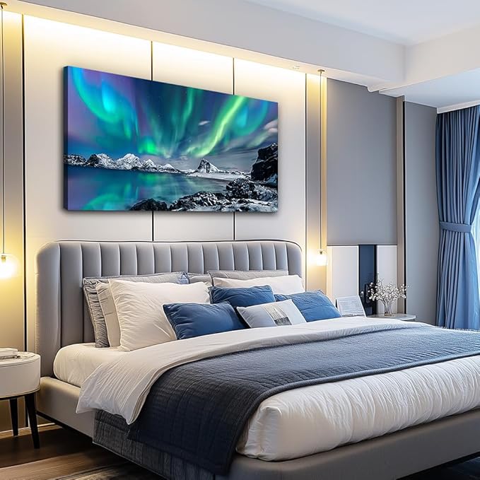 Large Wall Decor For Living Room Canvas Wall Art For Bedroom Blue Aurora Scenery Paintings Modern Bathroom Canvas Art Prints Ready To Hang Office Pictures For Home Kitchen wall Decorations Artwork