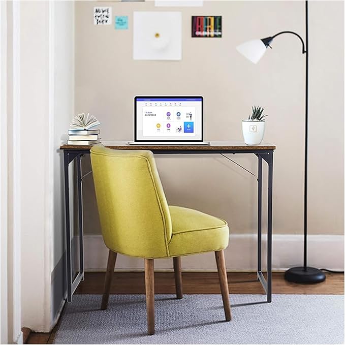 NChanmar 47 Inch Computer Desk, Office Desk Gaming Desk with Metal Frame, Writing Workstation for Home Office, Space Saving Computer Table for Small Space (Brown) 47x19.6x29