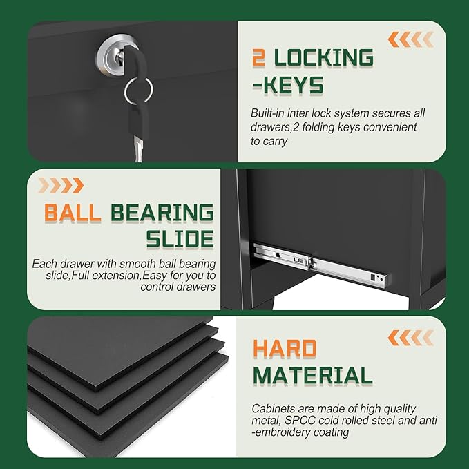 2 Drawer File Cabinet with Lock, Metal Lateral File Cabinets for Home Office, Steel Wide Filing Organization Storage Cabinets, Home Office Furniture for Hanging Files Letter/Legal/F4/A4 Size