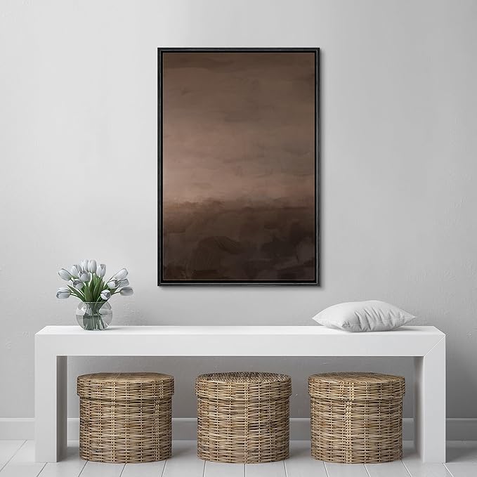 SIGNFORD Framed Canvas Print Wall Art Moody Brown and Earthy Abstract Minimalist Illustrations Modern Art Decorative Relax/Calm for Living Room, Bedroom, Office - 24"x36" Black
