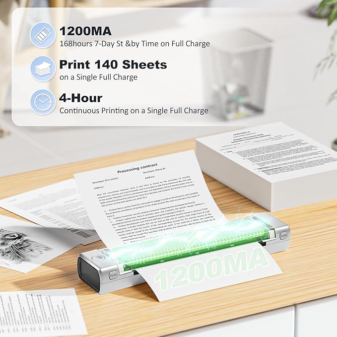 Zoolion Portable Thermal Printer for Travel, M08F Compact Inkless Printer for Home Office, Wireless Portable Printer, Thermal Printer, Support 8.5" X 11" US Letter Size Thermal Paper