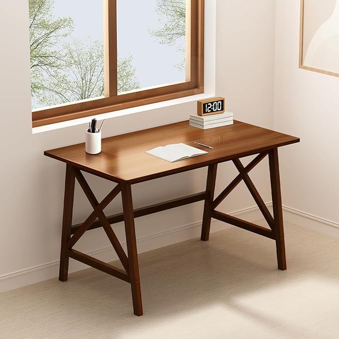 Modern Solid Wood Desk - 42" Simple Computer Table for Home Office Study Writing Workstation in Walnut, 42" W x 24" D